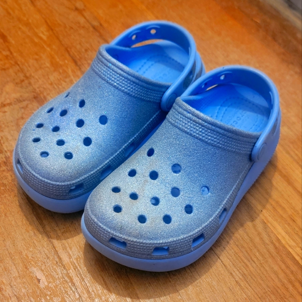 Crocs platform blue glitter, size 1